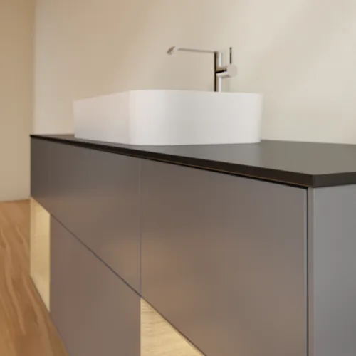 Bild von VILLEROY BOCH Finion Waschbeckenunterschrank, mit Beleuchtung, 4 Auszüge, 1600 x 603 x 501 mm, Anthracite Matt Lacquer / Oak Veneer / Glass Black Matt #F332PCGK