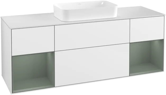 Bild von VILLEROY BOCH Finion Waschbeckenunterschrank, mit Beleuchtung, 4 Auszüge, 1600 x 603 x 501 mm, Glossy White Lacquer / Olive Matt Lacquer / Glass White Matt #F331GMGF