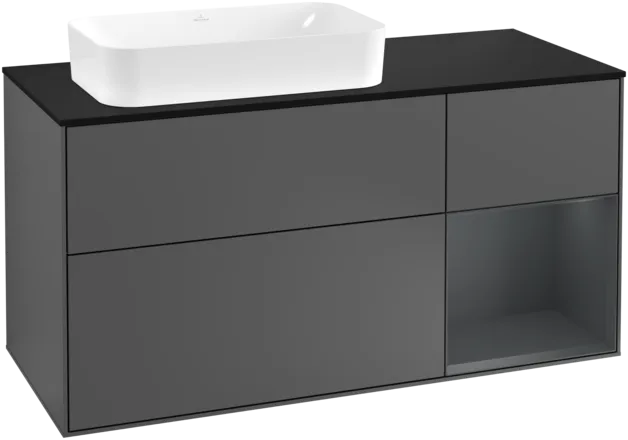 Bild von VILLEROY BOCH Finion Waschbeckenunterschrank, mit Beleuchtung, 3 Auszüge, 1200 x 603 x 501 mm, Anthracite Matt Lacquer / Midnight Blue Matt Lacquer / Glass Black Matt #F282HGGK