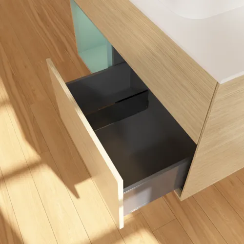 Bild von VILLEROY BOCH Finion Waschbeckenunterschrank, mit Beleuchtung, 2 Auszüge, 1000 x 603 x 501 mm, Oak Veneer / Olive Matt Lacquer / Glass White Matt #F361GMPC