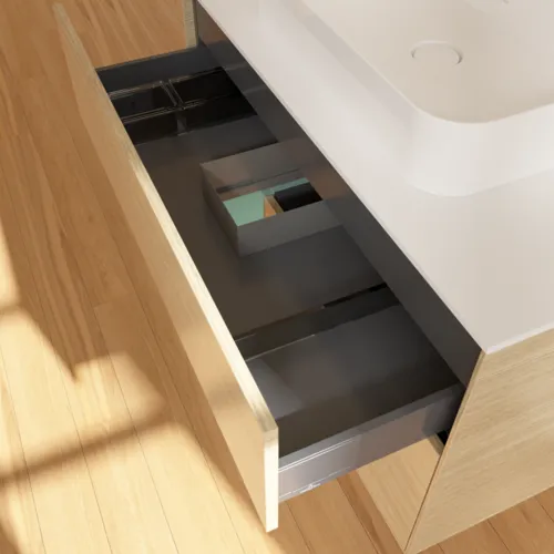 Bild von VILLEROY BOCH Finion Waschbeckenunterschrank, mit Beleuchtung, 2 Auszüge, 1000 x 603 x 501 mm, Oak Veneer / Olive Matt Lacquer / Glass White Matt #F361GMPC