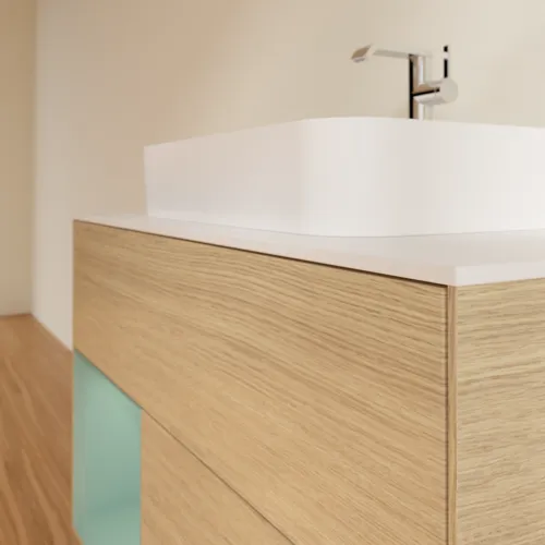 Bild von VILLEROY BOCH Finion Waschbeckenunterschrank, mit Beleuchtung, 2 Auszüge, 1000 x 603 x 501 mm, Oak Veneer / Olive Matt Lacquer / Glass White Matt #F361GMPC