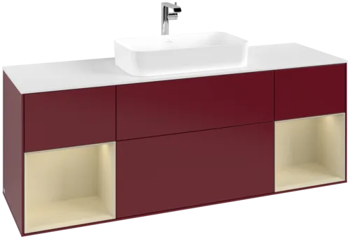 Picture of VILLEROY BOCH Finion Vanity unit, with lighting, 4 pull-out compartments, 1600 x 603 x 501 mm, Peony Matt Lacquer / Silk Grey Matt Lacquer / Glass White Matt #F331HJHB