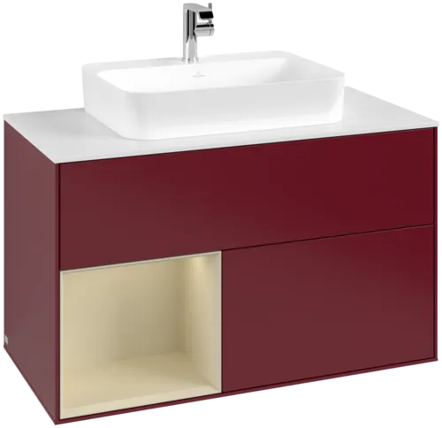 Bild von VILLEROY BOCH Finion Waschbeckenunterschrank, mit Beleuchtung, 2 Auszüge, 1000 x 603 x 501 mm, Peony Matt Lacquer / Silk Grey Matt Lacquer / Glass White Matt #F361HJHB