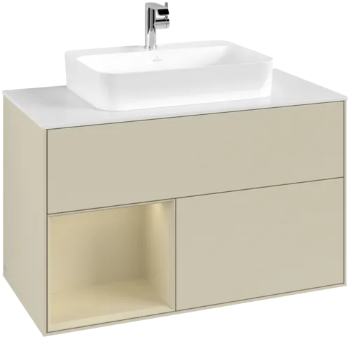 Bild von VILLEROY BOCH Finion Waschbeckenunterschrank, mit Beleuchtung, 2 Auszüge, 1000 x 603 x 501 mm, Silk Grey Matt Lacquer / Silk Grey Matt Lacquer / Glass White Matt #F361HJHJ