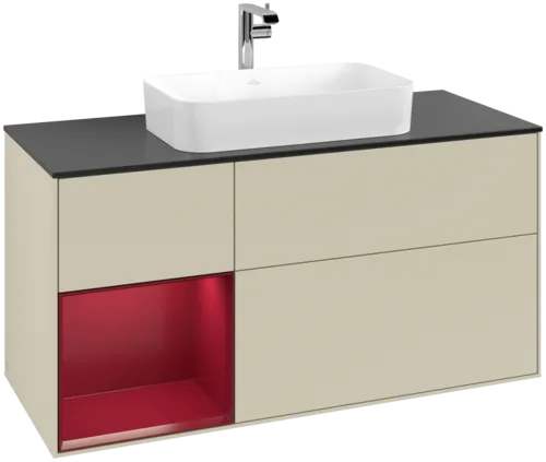 Bild von VILLEROY BOCH Finion Waschbeckenunterschrank, mit Beleuchtung, 3 Auszüge, 1200 x 603 x 501 mm, Silk Grey Matt Lacquer / Peony Matt Lacquer / Glass Black Matt #F292HBHJ