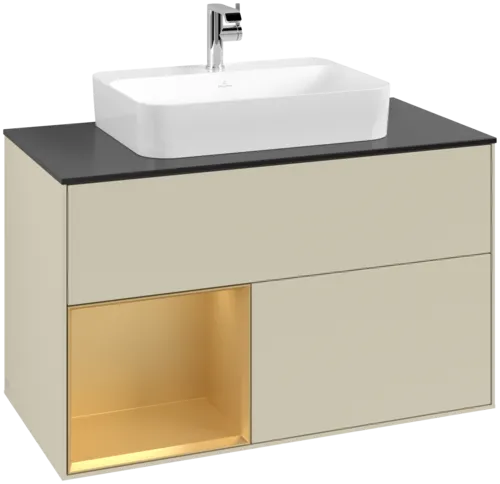 Bild von VILLEROY BOCH Finion Waschbeckenunterschrank, mit Beleuchtung, 2 Auszüge, 1000 x 603 x 501 mm, Silk Grey Matt Lacquer / Gold Matt Lacquer / Glass Black Matt #F362HFHJ