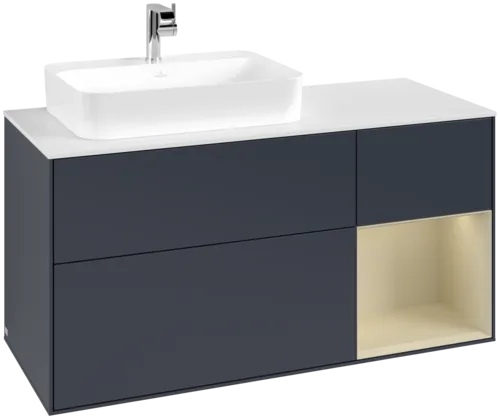 Bild von VILLEROY BOCH Finion Waschbeckenunterschrank, mit Beleuchtung, 3 Auszüge, 1200 x 603 x 501 mm, Midnight Blue Matt Lacquer / Silk Grey Matt Lacquer / Glass White Matt #F401HJHG