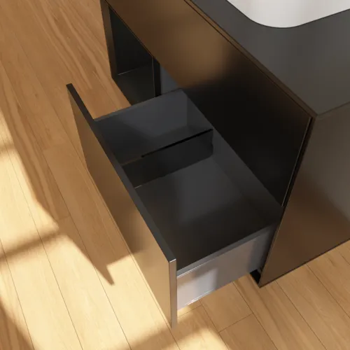 Picture of VILLEROY BOCH Finion Vanity unit, with lighting, 2 pull-out compartments, 1000 x 603 x 501 mm, Black Matt Lacquer / Black Matt Lacquer / Glass Black Matt #F362PDPD