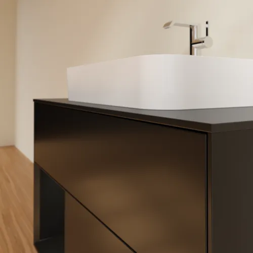 Picture of VILLEROY BOCH Finion Vanity unit, with lighting, 2 pull-out compartments, 1000 x 603 x 501 mm, Black Matt Lacquer / Black Matt Lacquer / Glass Black Matt #F362PDPD