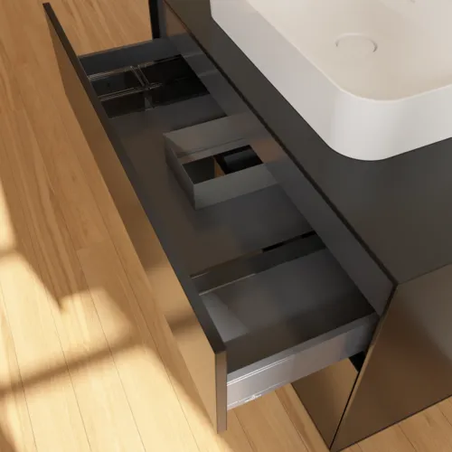 Picture of VILLEROY BOCH Finion Vanity unit, with lighting, 2 pull-out compartments, 1000 x 603 x 501 mm, Black Matt Lacquer / Black Matt Lacquer / Glass Black Matt #F362PDPD