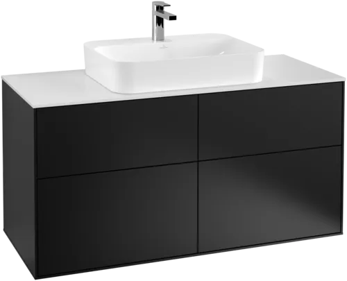 Bild von VILLEROY BOCH Finion Waschbeckenunterschrank, 4 Auszüge, 1200 x 603 x 501 mm, Black Matt Lacquer / Glass White Matt #F38100PD