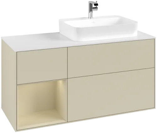 Bild von VILLEROY BOCH Finion Waschbeckenunterschrank, mit Beleuchtung, 3 Auszüge, 1200 x 603 x 501 mm, Silk Grey Matt Lacquer / Silk Grey Matt Lacquer / Glass White Matt #F391HJHJ