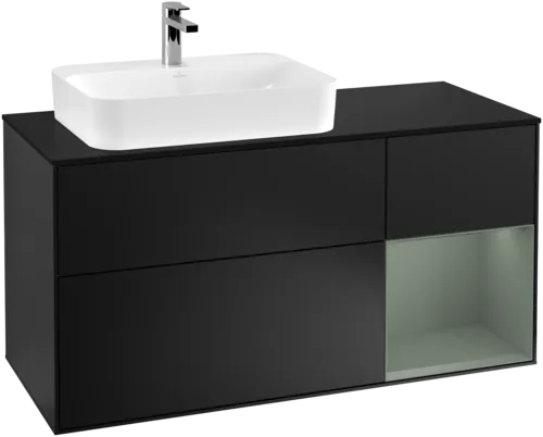 Bild von VILLEROY BOCH Finion Waschbeckenunterschrank, mit Beleuchtung, 3 Auszüge, 1200 x 603 x 501 mm, Black Matt Lacquer / Olive Matt Lacquer / Glass Black Matt #F402GMPD