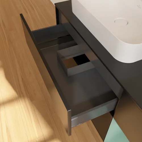 Bild von VILLEROY BOCH Finion Waschbeckenunterschrank, mit Beleuchtung, 3 Auszüge, 1200 x 603 x 501 mm, Black Matt Lacquer / Olive Matt Lacquer / Glass Black Matt #F402GMPD