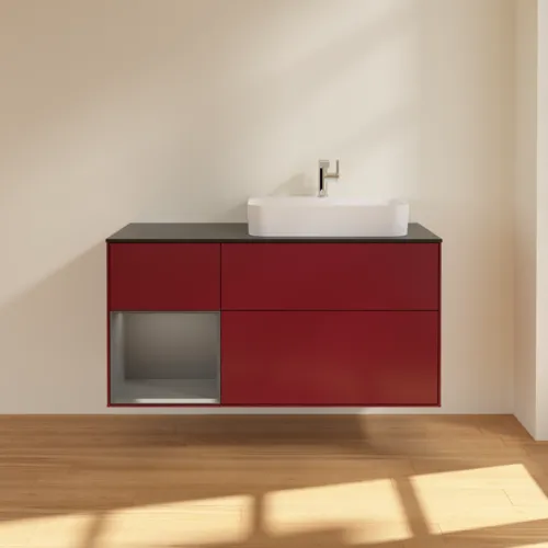 Bild von VILLEROY BOCH Finion Waschbeckenunterschrank, mit Beleuchtung, 3 Auszüge, 1200 x 603 x 501 mm, Peony Matt Lacquer / Anthracite Matt Lacquer / Glass Black Matt #F392GKHB