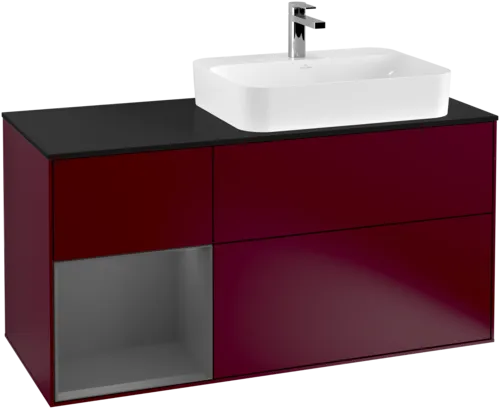 Bild von VILLEROY BOCH Finion Waschbeckenunterschrank, mit Beleuchtung, 3 Auszüge, 1200 x 603 x 501 mm, Peony Matt Lacquer / Anthracite Matt Lacquer / Glass Black Matt #F392GKHB
