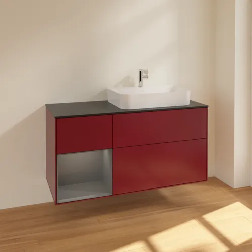 Bild von VILLEROY BOCH Finion Waschbeckenunterschrank, mit Beleuchtung, 3 Auszüge, 1200 x 603 x 501 mm, Peony Matt Lacquer / Anthracite Matt Lacquer / Glass Black Matt #F392GKHB