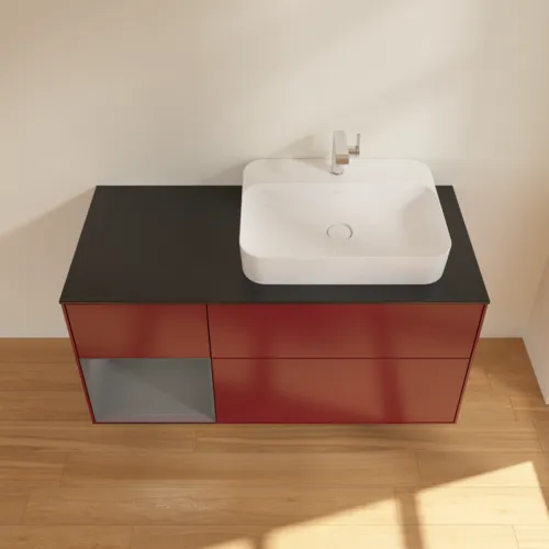 Bild von VILLEROY BOCH Finion Waschbeckenunterschrank, mit Beleuchtung, 3 Auszüge, 1200 x 603 x 501 mm, Peony Matt Lacquer / Anthracite Matt Lacquer / Glass Black Matt #F392GKHB