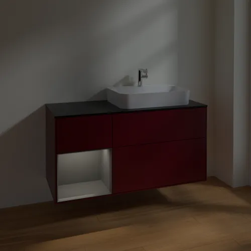 Bild von VILLEROY BOCH Finion Waschbeckenunterschrank, mit Beleuchtung, 3 Auszüge, 1200 x 603 x 501 mm, Peony Matt Lacquer / Anthracite Matt Lacquer / Glass Black Matt #F392GKHB