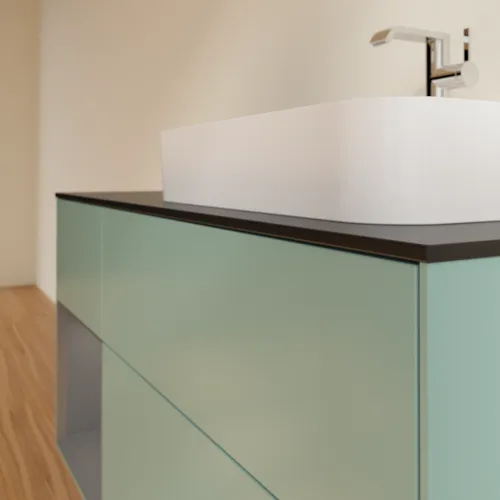 Bild von VILLEROY BOCH Finion Waschbeckenunterschrank, mit Beleuchtung, 3 Auszüge, 1200 x 603 x 501 mm, Olive Matt Lacquer / Anthracite Matt Lacquer / Glass Black Matt #F392GKGM