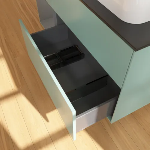 Bild von VILLEROY BOCH Finion Waschbeckenunterschrank, mit Beleuchtung, 3 Auszüge, 1200 x 603 x 501 mm, Olive Matt Lacquer / Anthracite Matt Lacquer / Glass Black Matt #F392GKGM