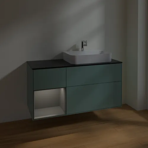 Bild von VILLEROY BOCH Finion Waschbeckenunterschrank, mit Beleuchtung, 3 Auszüge, 1200 x 603 x 501 mm, Olive Matt Lacquer / Anthracite Matt Lacquer / Glass Black Matt #F392GKGM