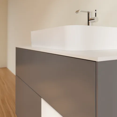 Obrázek VILLEROY BOCH Toaletní skříňka Finion, s osvětlením, 2 výsuvy, 1000 x 603 x 501 mm, antracit matný lak / lesklý bílý lak / sklo bílé matné #F371GFGK