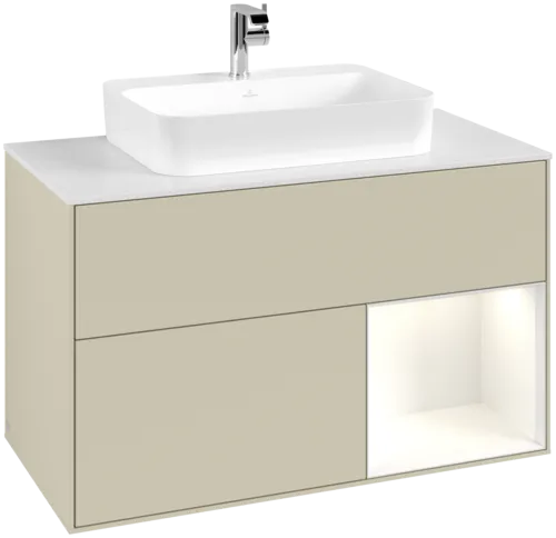Bild von VILLEROY BOCH Finion Waschbeckenunterschrank, mit Beleuchtung, 2 Auszüge, 1000 x 603 x 501 mm, Silk Grey Matt Lacquer / Glossy White Lacquer / Glass White Matt #F371GFHJ