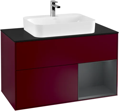 Bild von VILLEROY BOCH Finion Waschbeckenunterschrank, mit Beleuchtung, 2 Auszüge, 1000 x 603 x 501 mm, Peony Matt Lacquer / Midnight Blue Matt Lacquer / Glass Black Matt #F372HGHB