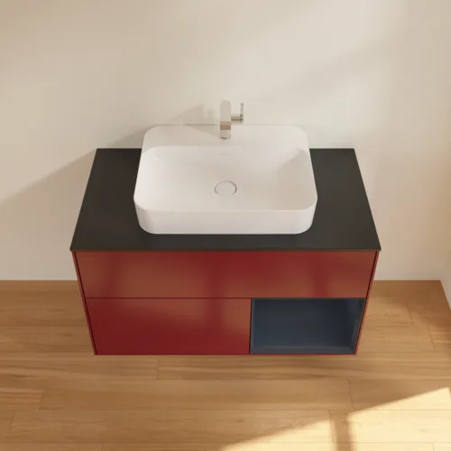 Bild von VILLEROY BOCH Finion Waschbeckenunterschrank, mit Beleuchtung, 2 Auszüge, 1000 x 603 x 501 mm, Peony Matt Lacquer / Midnight Blue Matt Lacquer / Glass Black Matt #F372HGHB