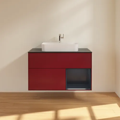 Bild von VILLEROY BOCH Finion Waschbeckenunterschrank, mit Beleuchtung, 2 Auszüge, 1000 x 603 x 501 mm, Peony Matt Lacquer / Midnight Blue Matt Lacquer / Glass Black Matt #F372HGHB