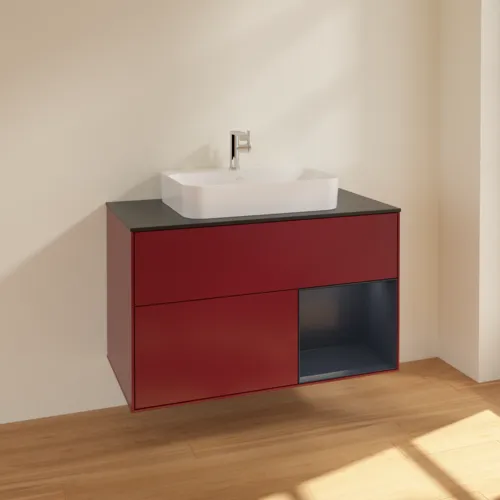 Bild von VILLEROY BOCH Finion Waschbeckenunterschrank, mit Beleuchtung, 2 Auszüge, 1000 x 603 x 501 mm, Peony Matt Lacquer / Midnight Blue Matt Lacquer / Glass Black Matt #F372HGHB