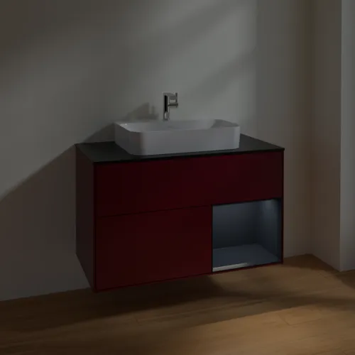 Bild von VILLEROY BOCH Finion Waschbeckenunterschrank, mit Beleuchtung, 2 Auszüge, 1000 x 603 x 501 mm, Peony Matt Lacquer / Midnight Blue Matt Lacquer / Glass Black Matt #F372HGHB