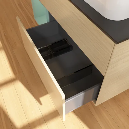 Obrázek VILLEROY BOCH Finion Vanity unit, with lighting, 3 pull-out compartments, 1200 x 603 x 501 mm, Oak Veneer / Olive Matt Lacquer / Glass Black Matt #F392GMPC