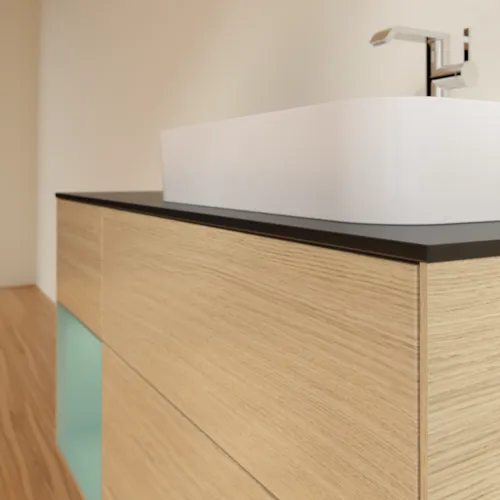 Obrázek VILLEROY BOCH Finion Vanity unit, with lighting, 3 pull-out compartments, 1200 x 603 x 501 mm, Oak Veneer / Olive Matt Lacquer / Glass Black Matt #F392GMPC