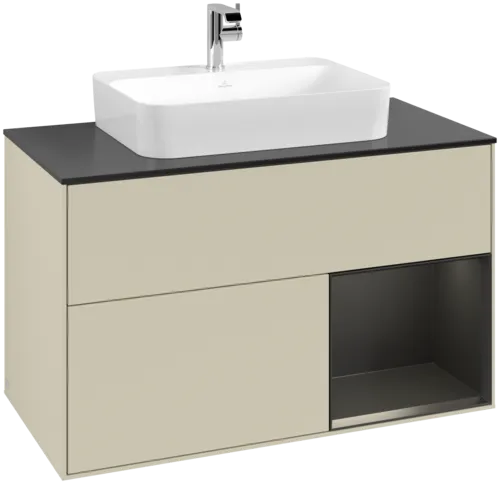 Bild von VILLEROY BOCH Finion Waschbeckenunterschrank, mit Beleuchtung, 2 Auszüge, 1000 x 603 x 501 mm, Silk Grey Matt Lacquer / Black Matt Lacquer / Glass Black Matt #F372PDHJ