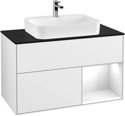 Bild von VILLEROY BOCH Finion Waschbeckenunterschrank, mit Beleuchtung, 2 Auszüge, 1000 x 603 x 501 mm, Glossy White Lacquer / Glossy White Lacquer / Glass Black Matt #F372GFGF