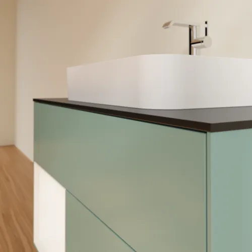 Bild von VILLEROY BOCH Finion Waschbeckenunterschrank, mit Beleuchtung, 2 Auszüge, 1000 x 603 x 501 mm, Olive Matt Lacquer / White Matt Lacquer / Glass Black Matt #F362MTGM