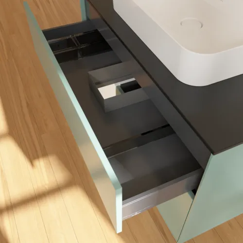 Bild von VILLEROY BOCH Finion Waschbeckenunterschrank, mit Beleuchtung, 2 Auszüge, 1000 x 603 x 501 mm, Olive Matt Lacquer / White Matt Lacquer / Glass Black Matt #F362MTGM