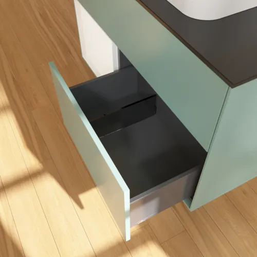 Bild von VILLEROY BOCH Finion Waschbeckenunterschrank, mit Beleuchtung, 2 Auszüge, 1000 x 603 x 501 mm, Olive Matt Lacquer / White Matt Lacquer / Glass Black Matt #F362MTGM