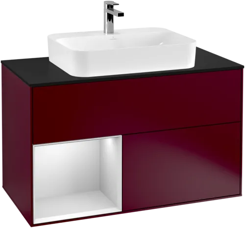 Bild von VILLEROY BOCH Finion Waschbeckenunterschrank, mit Beleuchtung, 2 Auszüge, 1000 x 603 x 501 mm, Peony Matt Lacquer / White Matt Lacquer / Glass Black Matt #F362MTHB