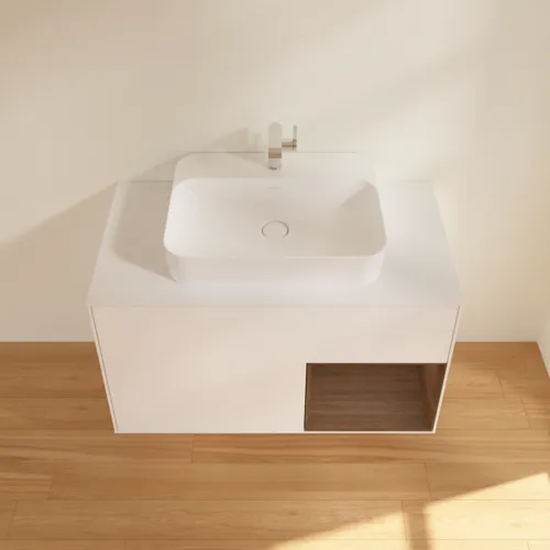 Bild von VILLEROY BOCH Finion Waschbeckenunterschrank, mit Beleuchtung, 2 Auszüge, 1000 x 603 x 501 mm, White Matt Lacquer / Walnut Veneer / Glass White Matt #F371GNMT