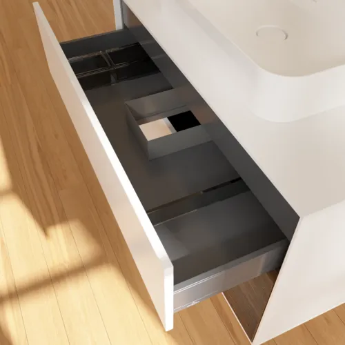 Bild von VILLEROY BOCH Finion Waschbeckenunterschrank, mit Beleuchtung, 2 Auszüge, 1000 x 603 x 501 mm, White Matt Lacquer / Walnut Veneer / Glass White Matt #F371GNMT