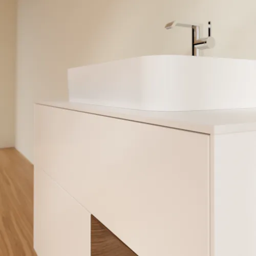 Bild von VILLEROY BOCH Finion Waschbeckenunterschrank, mit Beleuchtung, 2 Auszüge, 1000 x 603 x 501 mm, White Matt Lacquer / Walnut Veneer / Glass White Matt #F371GNMT