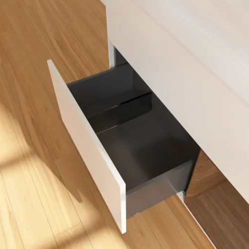 Bild von VILLEROY BOCH Finion Waschbeckenunterschrank, mit Beleuchtung, 2 Auszüge, 1000 x 603 x 501 mm, White Matt Lacquer / Walnut Veneer / Glass White Matt #F371GNMT