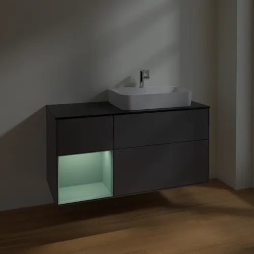 Bild von VILLEROY BOCH Finion Waschbeckenunterschrank, mit Beleuchtung, 3 Auszüge, 1200 x 603 x 501 mm, Anthracite Matt Lacquer / Olive Matt Lacquer / Glass Black Matt #F392GMGK