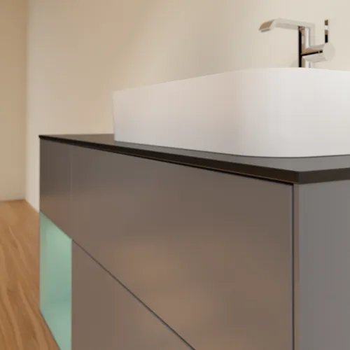 Bild von VILLEROY BOCH Finion Waschbeckenunterschrank, mit Beleuchtung, 3 Auszüge, 1200 x 603 x 501 mm, Anthracite Matt Lacquer / Olive Matt Lacquer / Glass Black Matt #F392GMGK