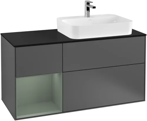 Bild von VILLEROY BOCH Finion Waschbeckenunterschrank, mit Beleuchtung, 3 Auszüge, 1200 x 603 x 501 mm, Anthracite Matt Lacquer / Olive Matt Lacquer / Glass Black Matt #F392GMGK