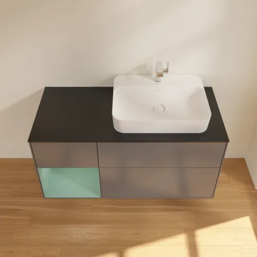 Bild von VILLEROY BOCH Finion Waschbeckenunterschrank, mit Beleuchtung, 3 Auszüge, 1200 x 603 x 501 mm, Anthracite Matt Lacquer / Olive Matt Lacquer / Glass Black Matt #F392GMGK